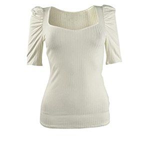 T.D.C. Women's White Ruched Short Sleeve Scoop Neck Top
